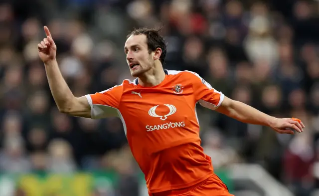 Danny Hylton celebrates scoring for Luton against Newcastle