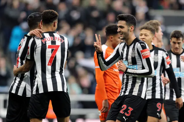 Perez celebrates his second for Newcastle against Bournemouth