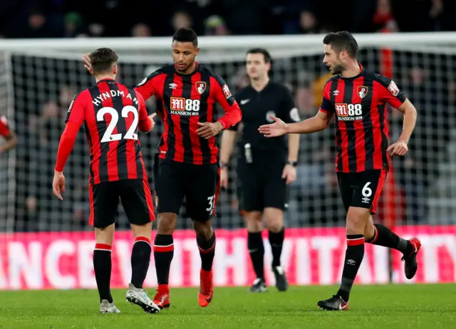 Mousset celebrates Bournemouth's first against Wigan