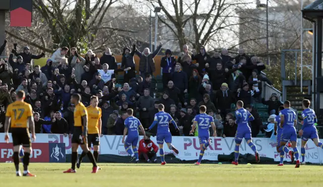 Leeds celebrate scoring against Newport