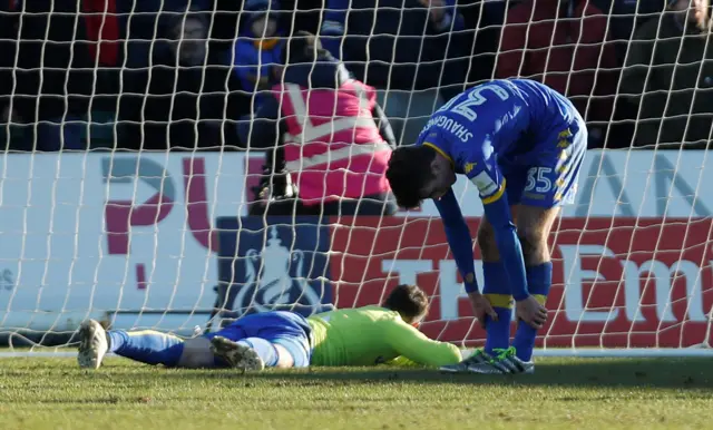 Leeds players after the own goal against Newport