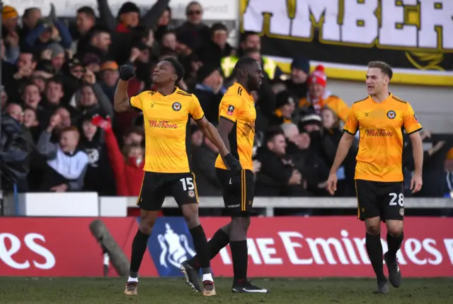 Shawn McCoulsky of Newport County celebrates scoring