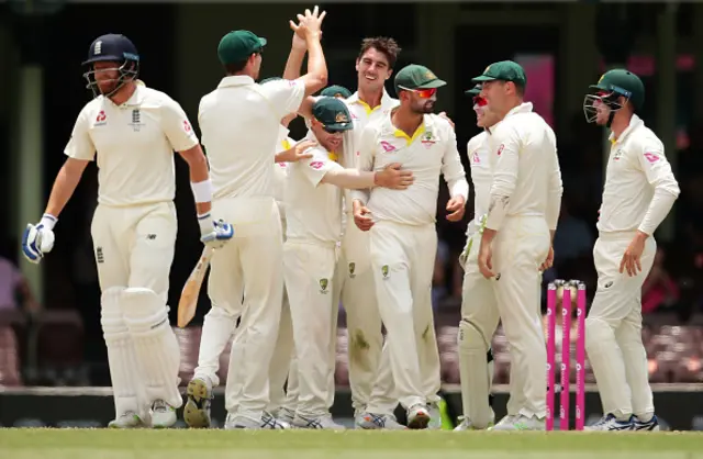 Bairstow dismissed, Australia celebrate