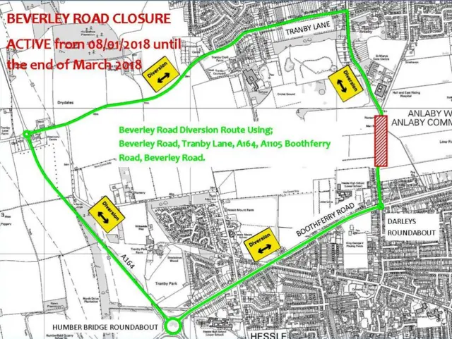 Map of area showing diversion.