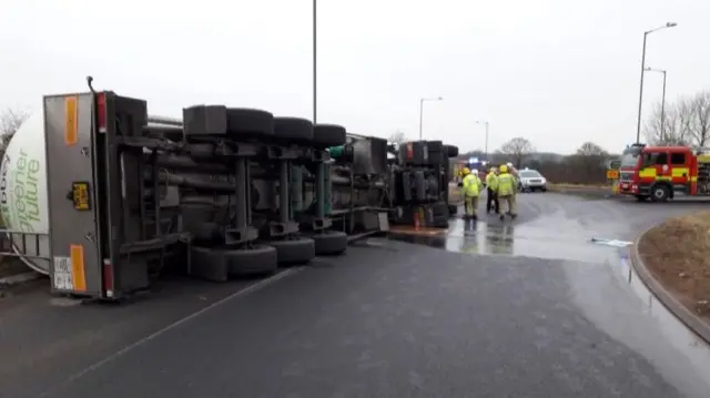 Overturned lorry