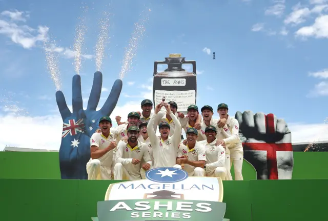 Australia celebrate winning the Ashes