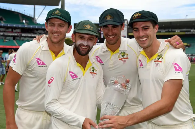 Josh Hazlewood, Nathan Lyon, Pat Cummins and Mitch Starc