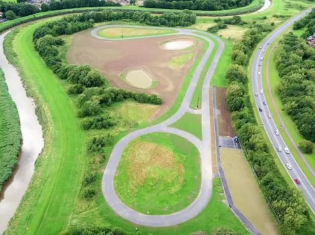 An aerial view of the cycle track.