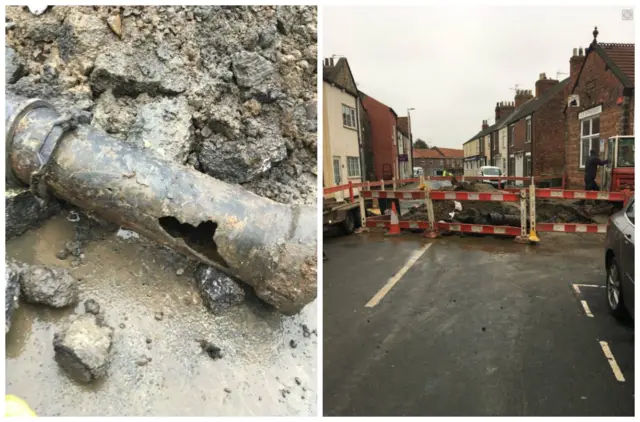 The pipe with a hole in it and the closed road