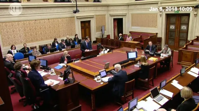 A wide shot of the Stormont Senate chamber