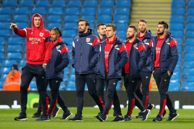 Bristol City squad looking around the Etihad Stadium