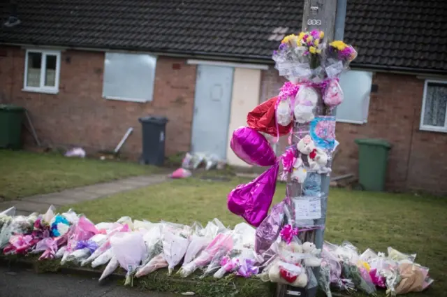 Flowers outside where Mylee was killed