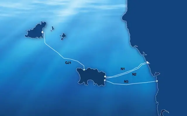 Diagram of undersea cables between the Channel Islands and France