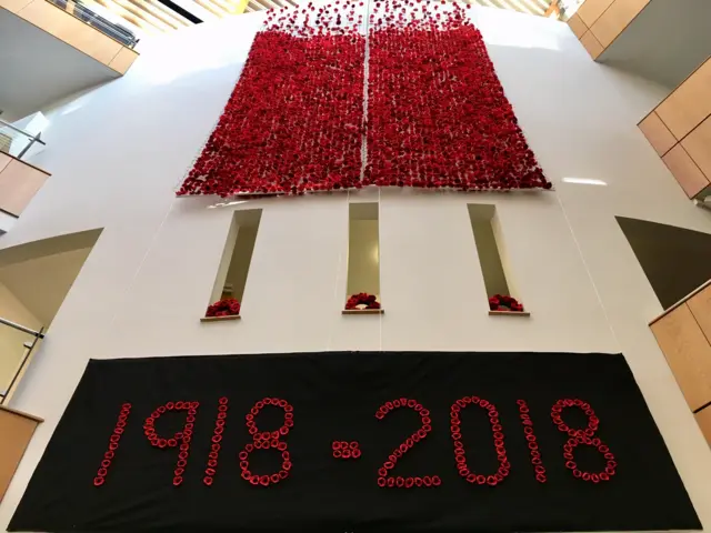 The display of poppies at West Suffolk House