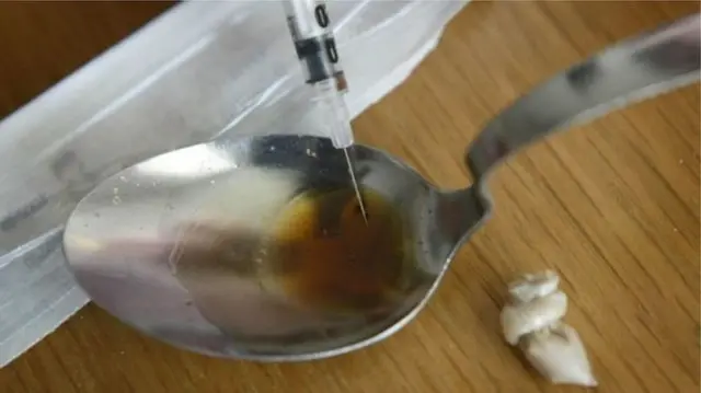 Needle in a spoon full of heroin