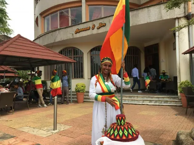 Ethiopian fan dressed in national colours