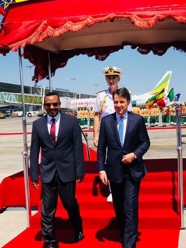 Abiy Ahned welcoming Giuseppe Conte