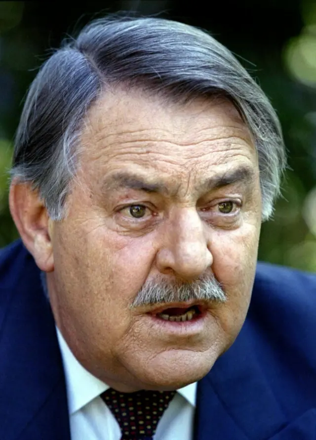 Pik Botha speaks to the press during an interview in Pretoria, South Africa, August 28, 1997