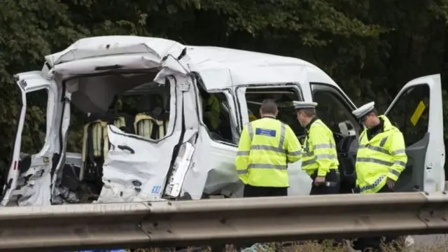 The Minibus after the crash on the M4