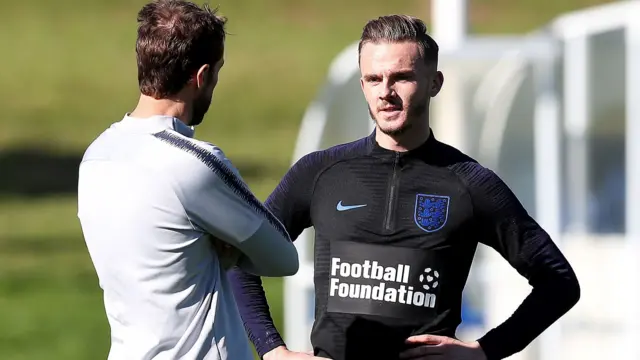 Gareth Southgate talking to James Maddison