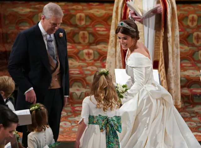 Princess Eugenie talking to bridesmaid