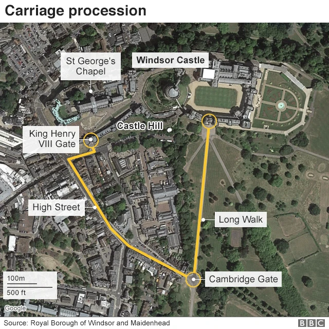 The royal wedding carriage procession route