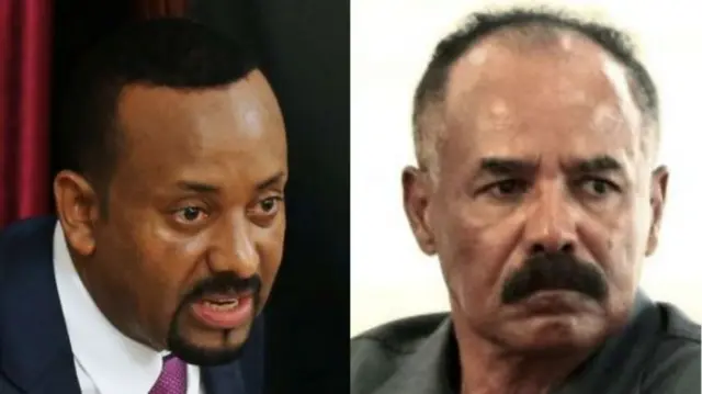 Ethiopian PM Abiy Ahmed (left) is meeting veteran Eritrean President Isaias Afewerki