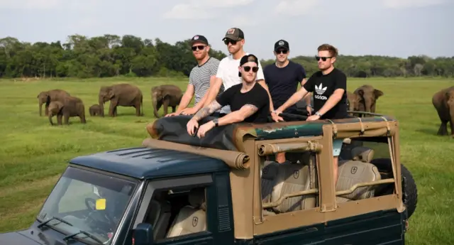 England team with elephants