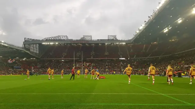 Wigan warm up for the Super League Grand Final