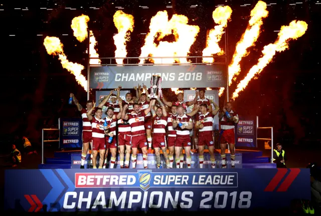 Wigan celebrate their Super League Grand Final win