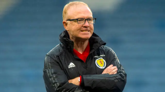 Scotland head coach Alex McLeish takes training