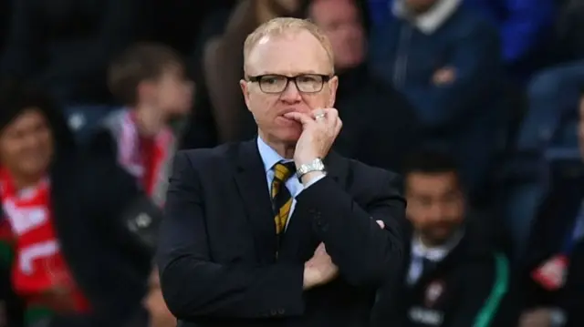 Scotland head coach Alex McLeish looks concerned