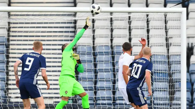 Portugal goalkeeper Beto saves from Sergio Oliveira