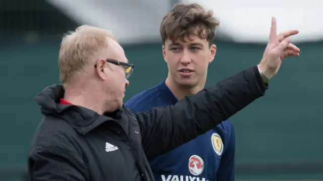 Scotland head coach Alex McLeish and Jack Hendry