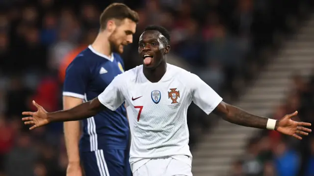 Bruma celebrates his goal against Scotland