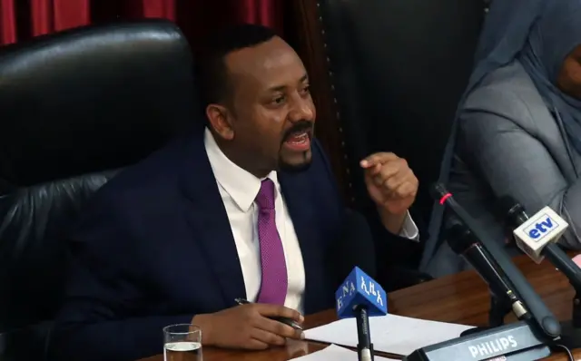 Ethiopian Prime Minister Abiy Ahmed addresses the deputies during the Ethiopian parliamentary session in Addis Ababa