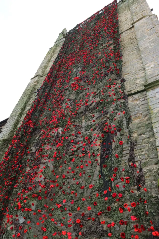 Poppies on church