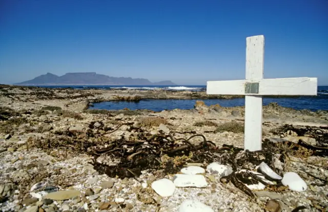 Wooden cross, Robben Island, off Cape Town, Western Cape