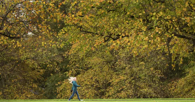 A woman walking on the Stormont Estate