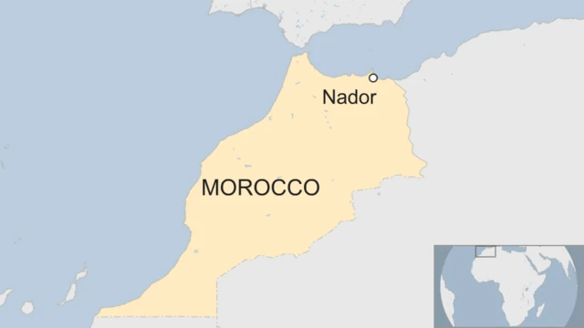 A map showing the location of Nador in Morocco