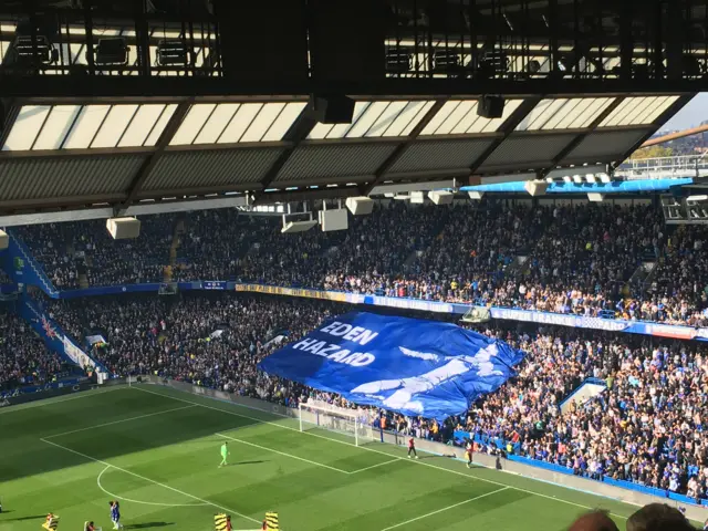 Eden Hazard flag in the crowd at Stamford Bridge