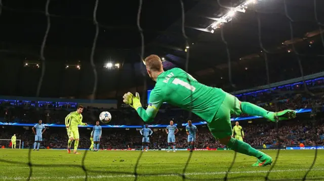 Joe Hart saves Messi spot-kick