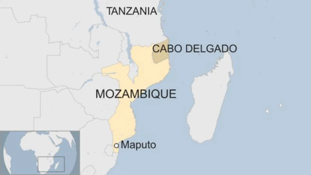 Map showing location of Mozambique and Tanzania