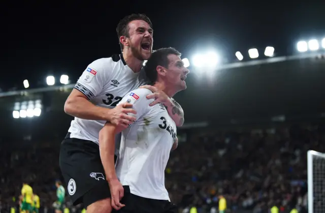 Craig Bryson celebrates a goal for Derby