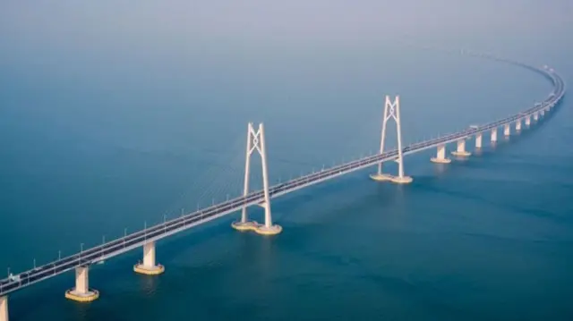 Part of the bridge connecting Hong Kong to Macau and the mainland Chinese city of Zhuhai