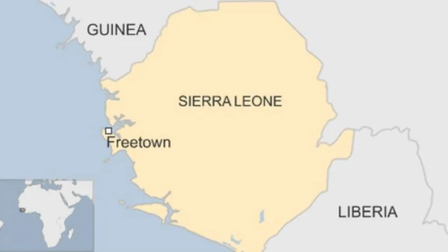 Map showing Freetown in West Africa