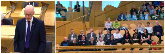 Survivors of child abuse were present in the gallery as Mr Swinney delivered his statement