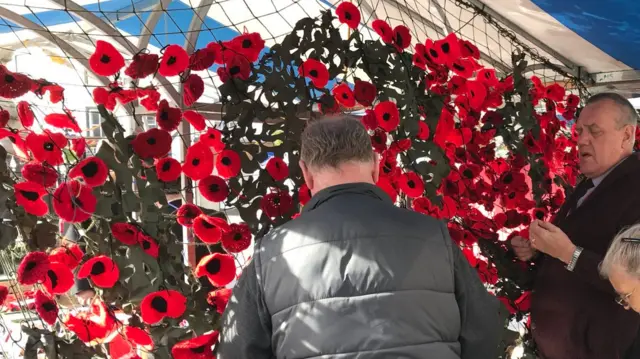 Knitted poppies in Mansfield, Nottinghamshire