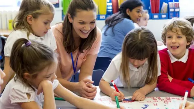 Teacher with children in a classroom