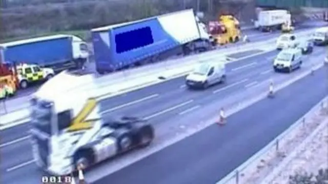 Lorry on barrier